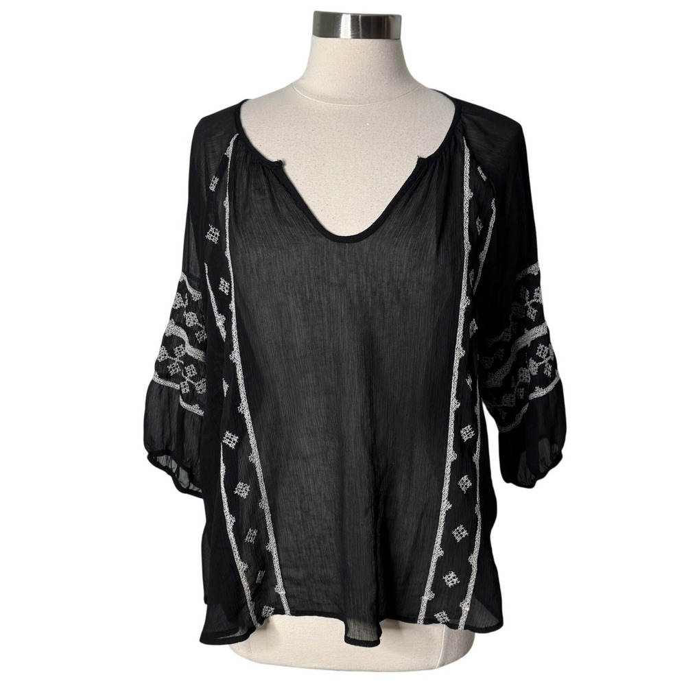 Wet‎ Seal Y2K Sheer Black Embroidered Peasant Top Boho Renfaire Blouse Womens 2X